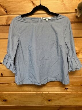 Madewell Blue & White Pinstripe Ruffle-Sleeve Top